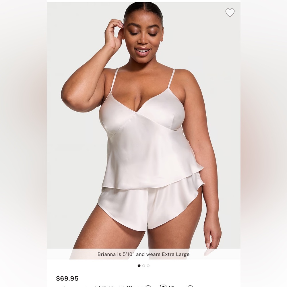 Victorias Secret Satin Open-Back Cami & Shorts Set- Size S in Coconut White. NWT